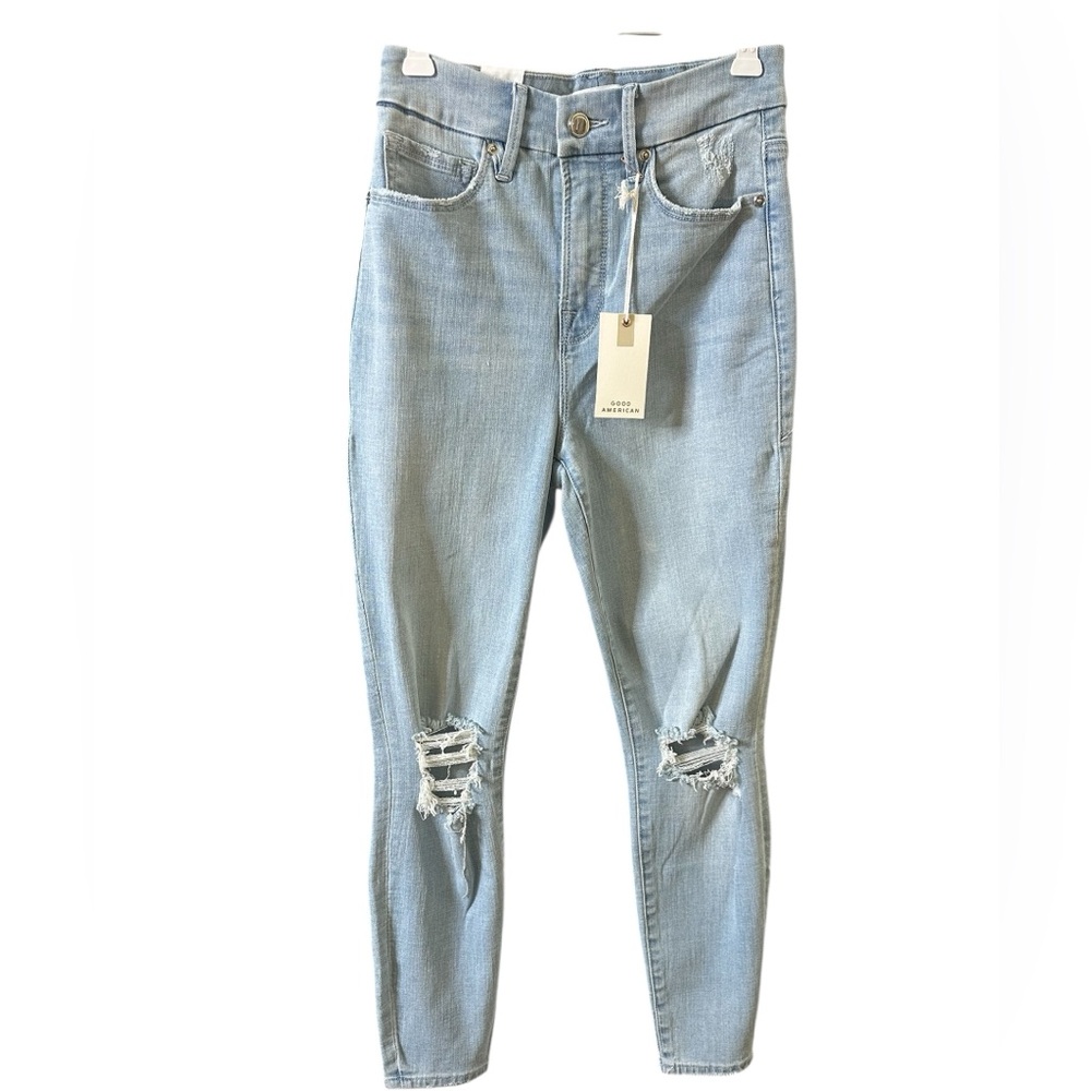 NWT Good American Good Waist Crop Distressed Denim Jeans - Picture 4 of 10